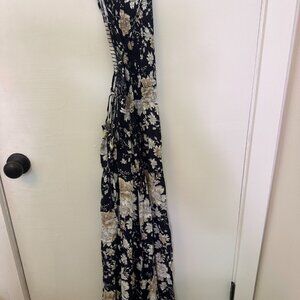 Blue Floral lace up back dress